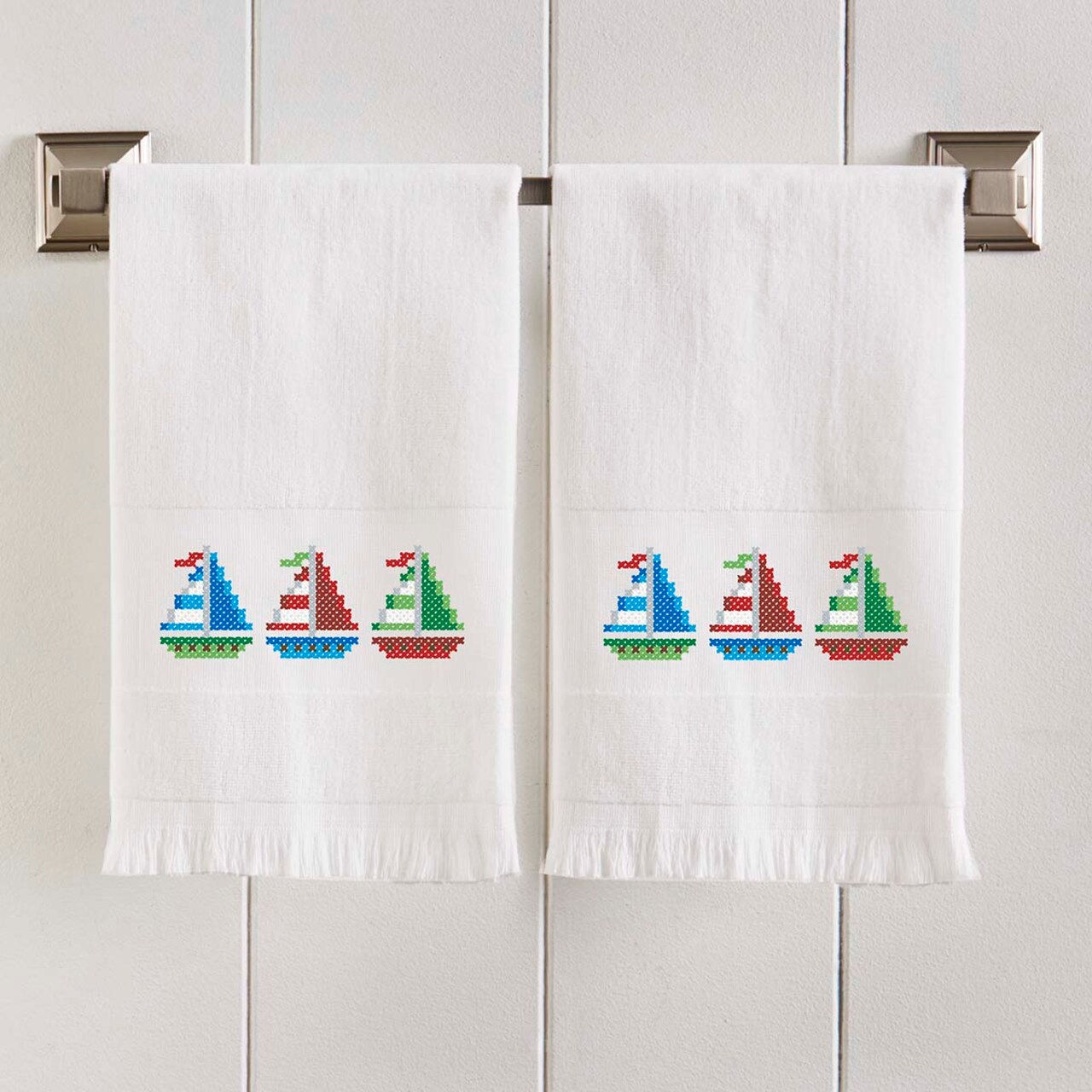 Herrschners Sailing Parade Terry Towel Pair Stamped Cross-Stitch